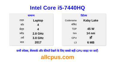 Intel Core i5-7440HQ CPU की स्पेसिफिकेशन और बेंचमार्क
