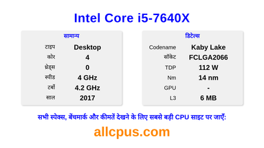 Intel Core i5-7640X CPU की स्पेसिफिकेशन और बेंचमार्क