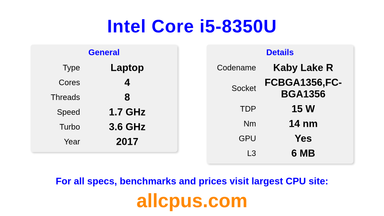 Intel Core i5-8350U CPU Specifications and Benchmark