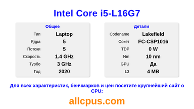 Intel Core i5-L16G7 Характеристики и бенчмарки CPU