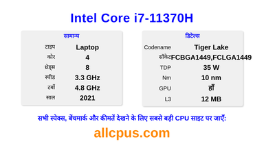 Intel Core i7-11370H CPU की स्पेसिफिकेशन और बेंचमार्क