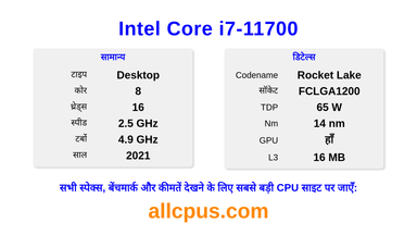Intel Core i7-11700 CPU की स्पेसिफिकेशन और बेंचमार्क