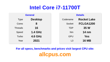 Intel Core i7-11700T CPU Specifications and Benchmark
