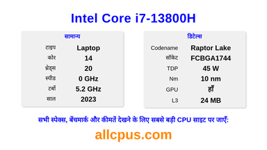 Intel Core i7-13800H CPU की स्पेसिफिकेशन और बेंचमार्क