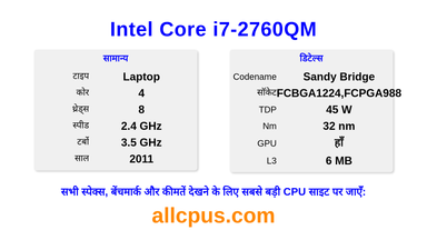 Intel Core i7-2760QM CPU की स्पेसिफिकेशन और बेंचमार्क