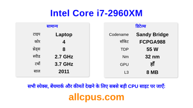 Intel Core i7-2960XM CPU की स्पेसिफिकेशन और बेंचमार्क