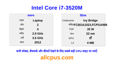 Intel Core i7-3520M CPU की स्पेसिफिकेशन और बेंचमार्क