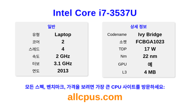 Intel Core i7-3537U CPU 사양과 벤치마크