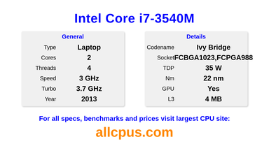 Intel Core i7-3540M CPU Specifications and Benchmark
