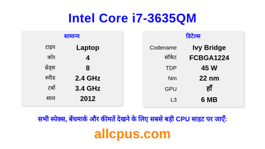 Intel Core i7-3635QM CPU की स्पेसिफिकेशन और बेंचमार्क