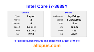 Intel Core i7-3689Y CPU Specifications and Benchmark