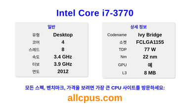 Intel Core i7-3770 CPU 사양과 벤치마크