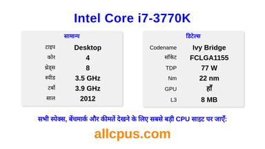 Intel Core i7-3770K CPU की स्पेसिफिकेशन और बेंचमार्क