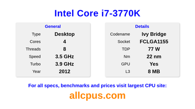 Intel Core i7-3770K CPU Specifications and Benchmark