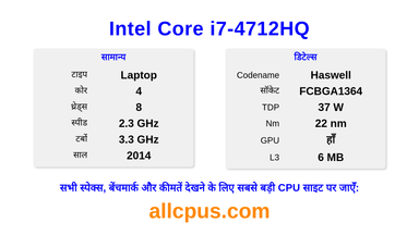 Intel Core i7-4712HQ CPU की स्पेसिफिकेशन और बेंचमार्क
