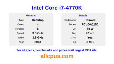 Intel Core i7-4770K CPU Specifications and Benchmark