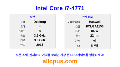 Intel Core i7-4771 CPU 사양과 벤치마크