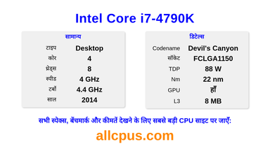 Intel Core i7-4790K CPU की स्पेसिफिकेशन और बेंचमार्क