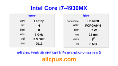 Intel Core i7-4930MX CPU की स्पेसिफिकेशन और बेंचमार्क