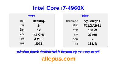 Intel Core i7-4960X CPU की स्पेसिफिकेशन और बेंचमार्क