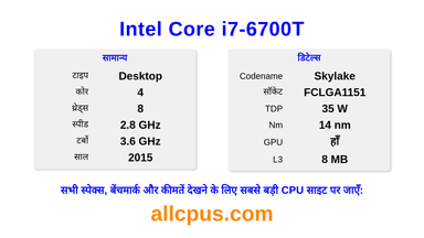 Intel Core i7-6700T CPU की स्पेसिफिकेशन और बेंचमार्क