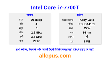 Intel Core i7-7700T CPU की स्पेसिफिकेशन और बेंचमार्क