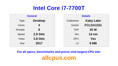 Intel Core i7-7700T CPU Specifications and Benchmark