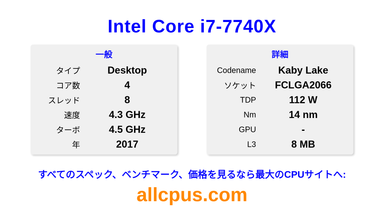 Intel Core i7-7740X CPUの仕様とベンチマーク