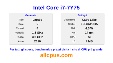 Intel Core i7-7Y75 Specifiche e benchmark della CPU