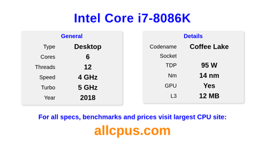 Intel Core i7-8086K CPU Specifications and Benchmark