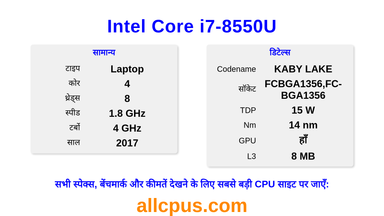 Intel Core i7-8550U CPU की स्पेसिफिकेशन और बेंचमार्क