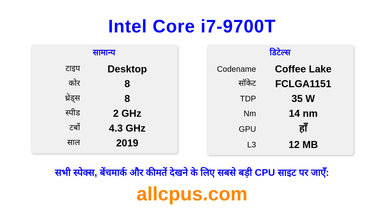 Intel Core i7-9700T CPU की स्पेसिफिकेशन और बेंचमार्क