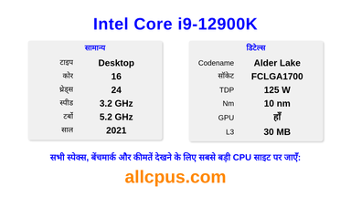 Intel Core i9-12900K CPU की स्पेसिफिकेशन और बेंचमार्क