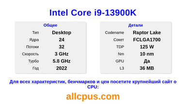 Intel Core i9-13900K Характеристики и бенчмарки CPU