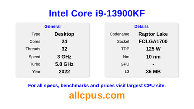 Intel Core i9-13900KF CPU Specifications and Benchmark