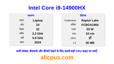 Intel Core i9-14900HX CPU की स्पेसिफिकेशन और बेंचमार्क