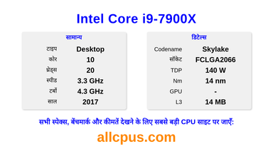 Intel Core i9-7900X CPU की स्पेसिफिकेशन और बेंचमार्क