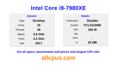 Intel Core i9-7980XE CPU Specifications and Benchmark
