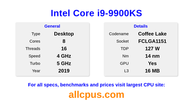 Intel Core i9-9900KS CPU Specifications and Benchmark