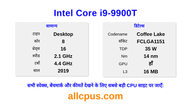 Intel Core i9-9900T CPU की स्पेसिफिकेशन और बेंचमार्क