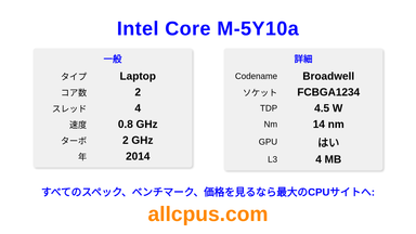 Intel Core M-5Y10a CPUの仕様とベンチマーク