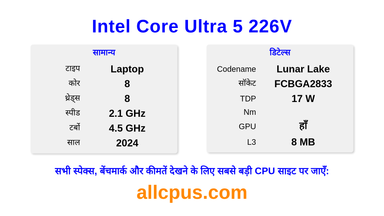 Intel Core Ultra 5 226V CPU की स्पेसिफिकेशन और बेंचमार्क