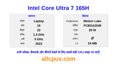 Intel Core Ultra 7 165H CPU की स्पेसिफिकेशन और बेंचमार्क