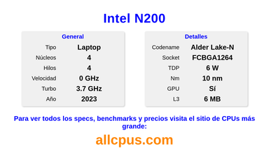Intel N200 Especificaciones y benchmarks de la CPU