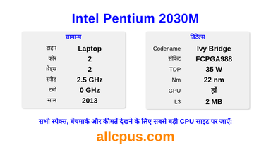 Intel Pentium 2030M CPU की स्पेसिफिकेशन और बेंचमार्क