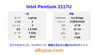 Intel Pentium 2117U CPUの仕様とベンチマーク
