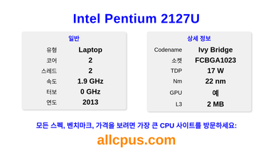 Intel Pentium 2127U CPU 사양과 벤치마크