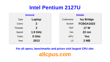 Intel Pentium 2127U CPU Specifications and Benchmark