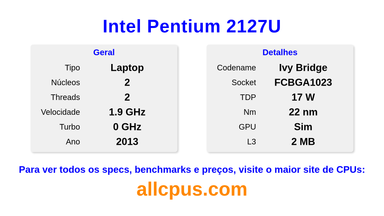 Intel Pentium 2127U Especificações e benchmarks da CPU