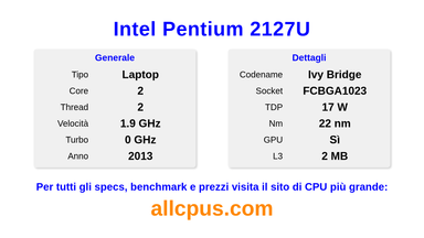 Intel Pentium 2127U Specifiche e benchmark della CPU